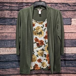Green Cardigan Twofer Shirt